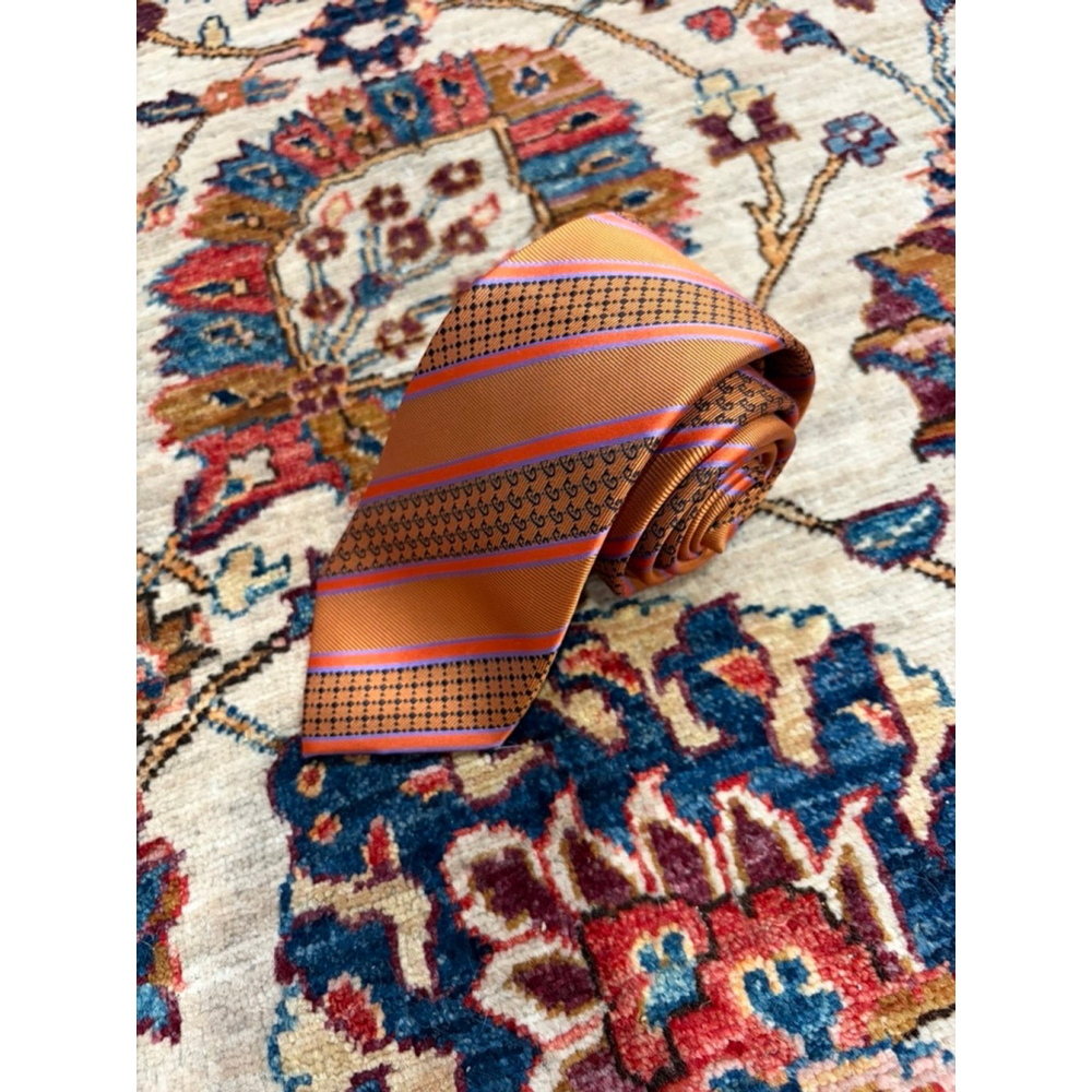 Alain Dupetit Orange Striped Silk Tie Micro Logo Handmade